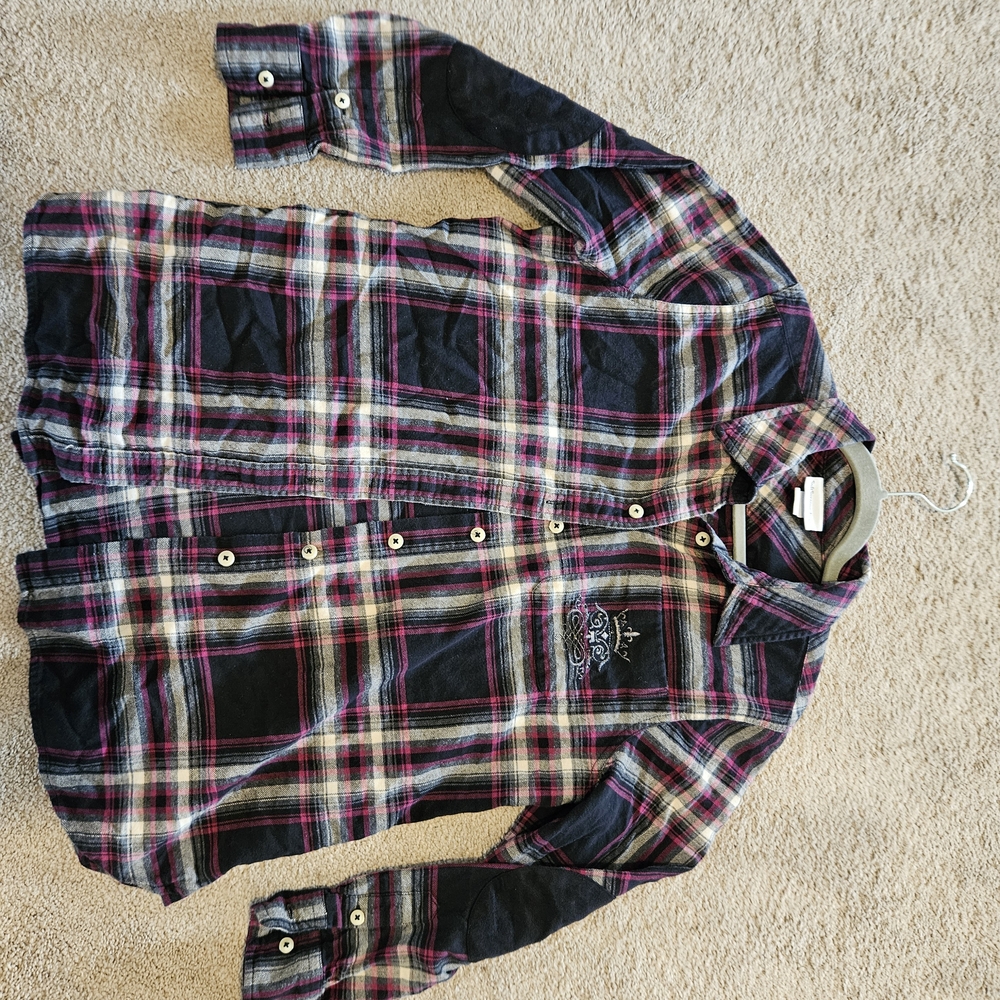 Soft Surroundings Plaid Button Down Shirt - Black, Pink, Cream